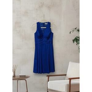 CALVIN KLEIN Peacock Blue V-Neck Sleeveless Fit & Flare Pleats Dress - Size 2P